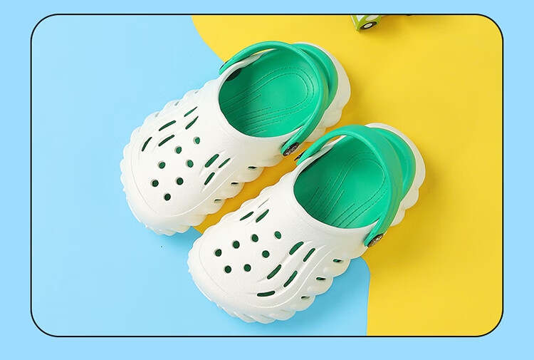 BOBDOG Children's Sandals, Boys' Sandals, Soft-Soled Hole Shoes, Summer Kids' Slippers, 117642161, Beige/grass Green, Size 32-33 5