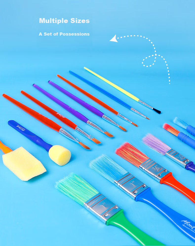 Mont Marte Children's Brush Set, 15 Pieces, Paint Brushes, Sponge Brushes, Watercolor And Gouache Painting Brushes for Kids, Beginner Doodling Brushes 7