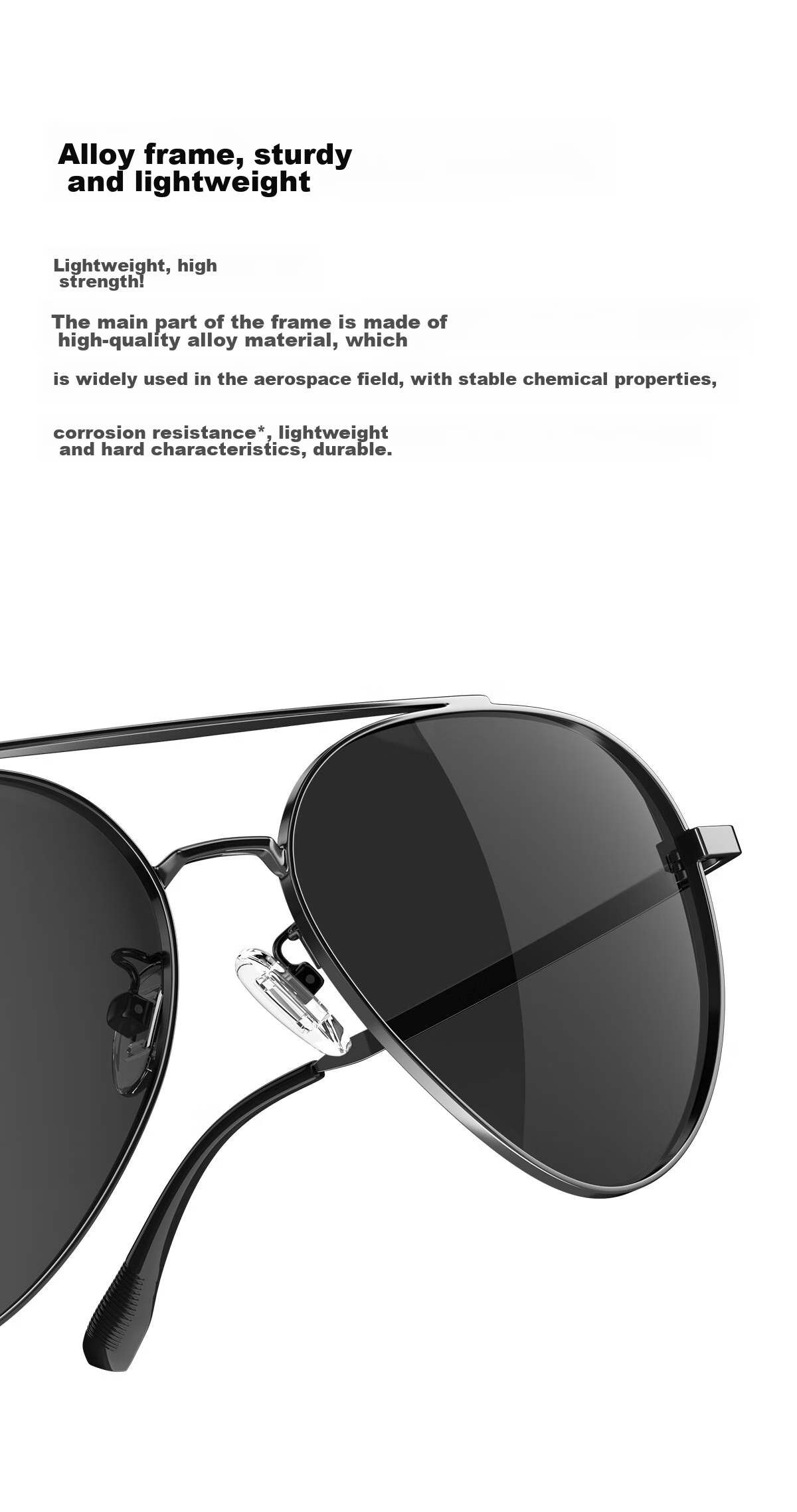 HLA Classic Aviator Sunglasses, Polarized Sunglasses with Frog Eyes, Driving Anti-Glare Glasses for Men And Women, Black 5