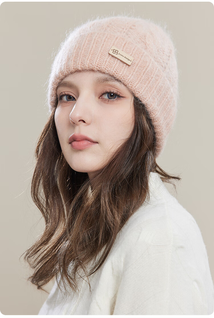 JIUMU Wool Warm Knit Hat, Autumn And Winter Sheepskin Knitted Hat, Cold Hat, Winter Hat, Outdoor Ear Protection Cold Cap for Wome 14