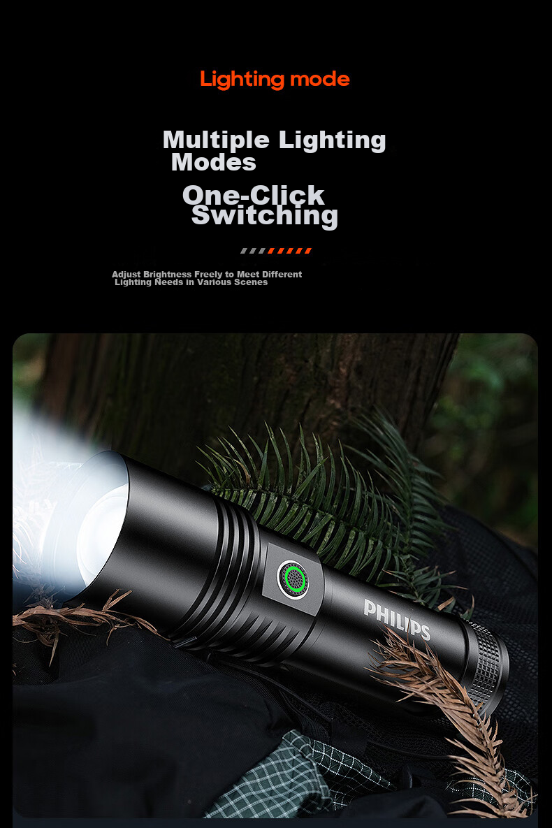 PHILIPS Flashlight, High Brightness, Long Battery Life, Home Use, 200000 Lumens, Sky Piercing, Military Grade, Outdoor Lighting, Emergency Light 17