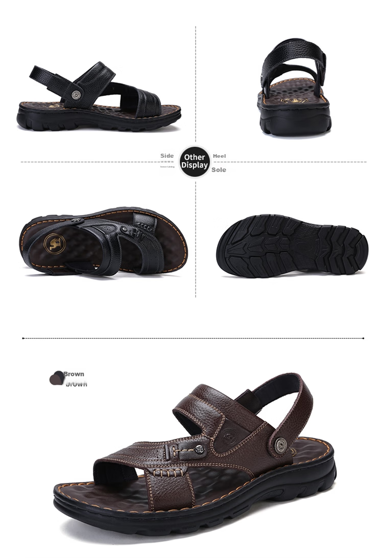 CAMEL Brand Men's Casual Slippers, Genuine Leather Sandals, Cowhide Breathable Wear-Resistant Beach Shoes, W822287612, Brown, Size 40 18