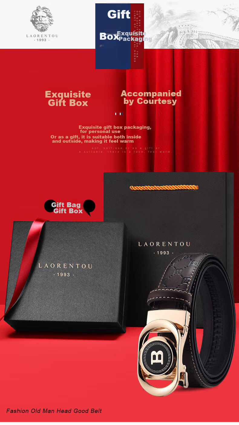 LAORENTOU Men's Leather Belt with Automatic Buckle, Waist Belt for Young And Middle-Aged Men, Birthday Gift for Boyfriend, 115-125cm 3