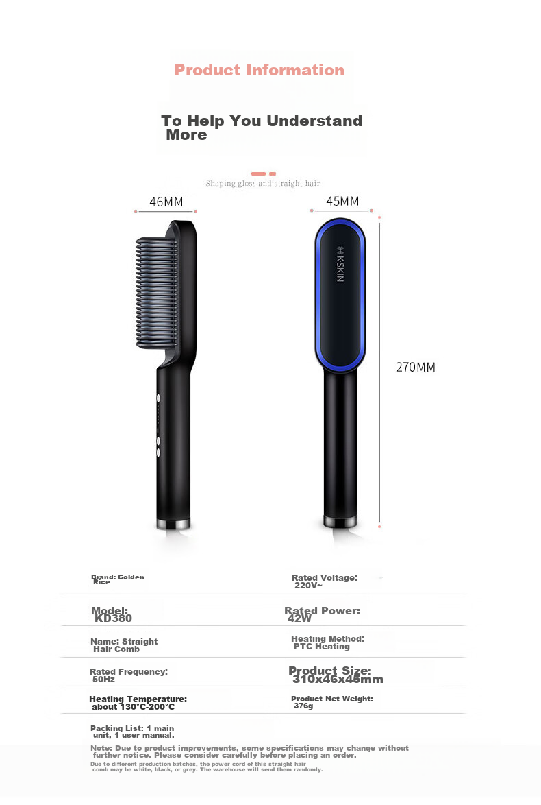 Jindao Hair Straightening Brush with Inner Curling Iron for High Crown Volume, Straightening Iron to Improve Frizz, 30s Quick Heating Constant Temperature Hair Protection KD380 Black Portable National Day Gift Birthday Present 14