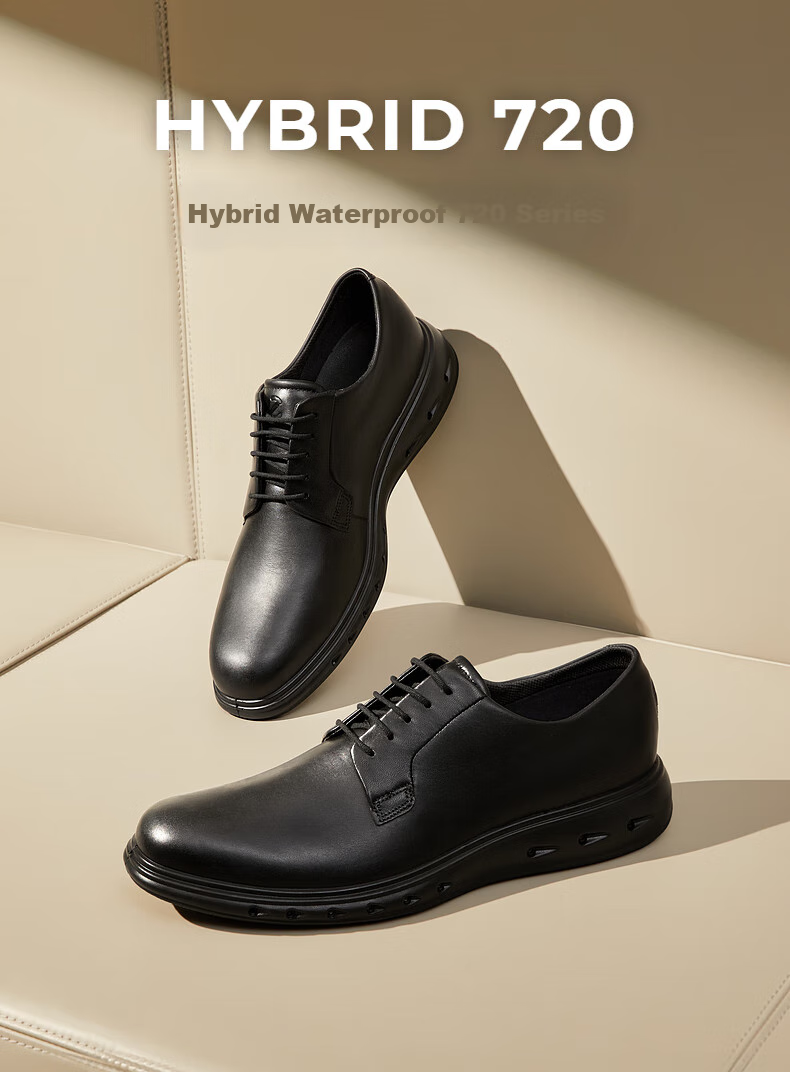 ECCO Derby Shoes, Cowhide Height-Increasing Casual Formal Leather Shoes, Hybrid Waterproof Series 524704, Cocoa Brown, Size 45 HL 1