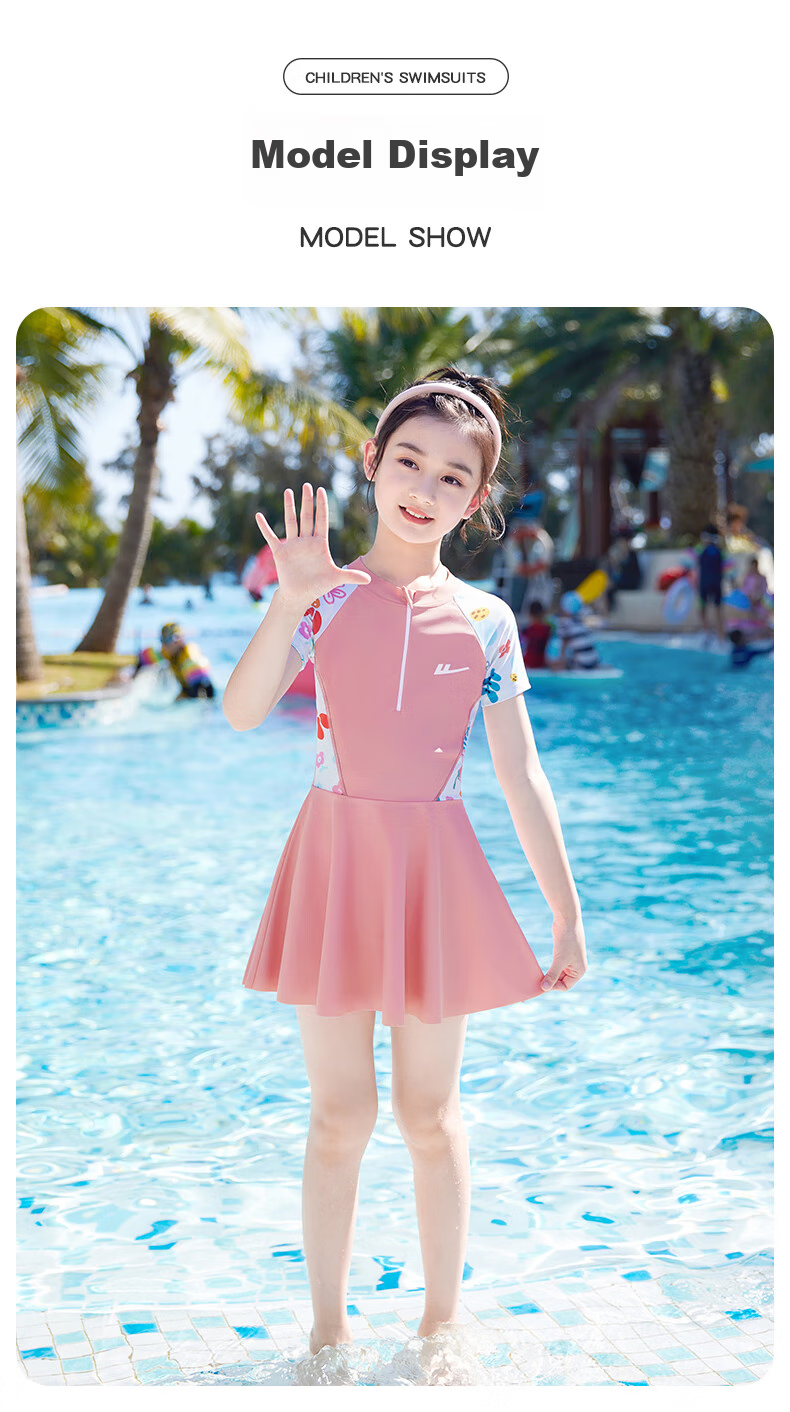 Huili Children's Swimsuit, Girls' One-Piece Dress, for Older Kids, Quick-Drying Swimming Pool Set for Girls, Three Pieces, 34020 Green, Size L 12