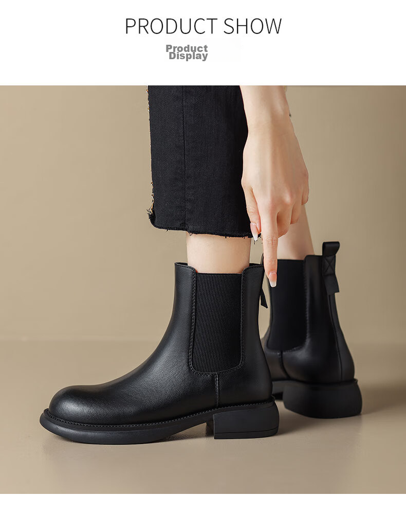 ZHR Flat Ankle Boots for Women, Autumn And Winter Simple British Style Chelsea Boots with Elastic Band, EH19 Black, Size 37 11