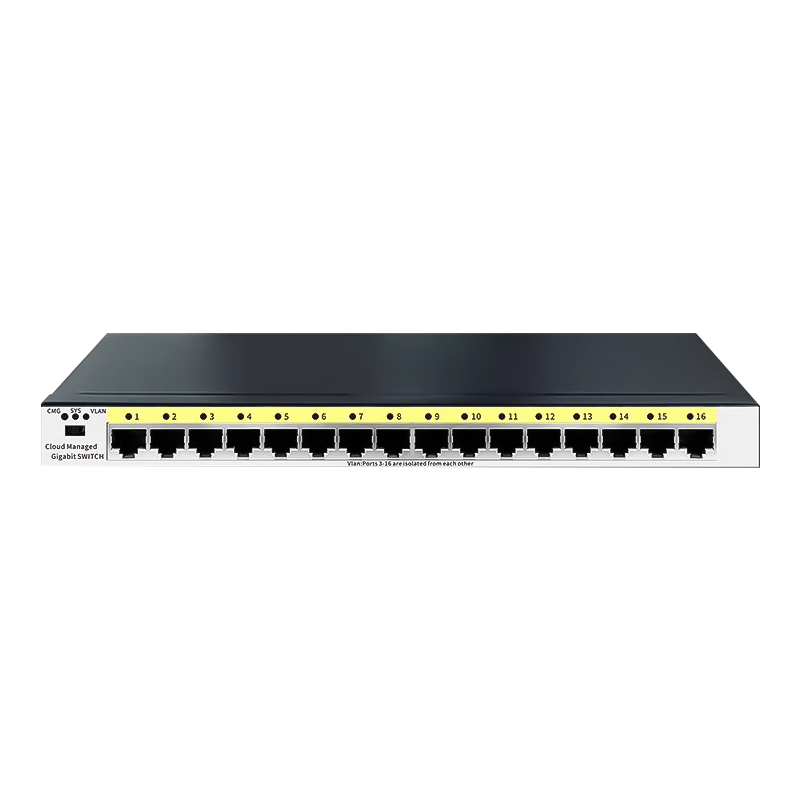 Huoyi 16-Port Gigabit Switch, Enterprise-Grade Cloud-Managed Monitoring Network Cable Splitter, Metal Body