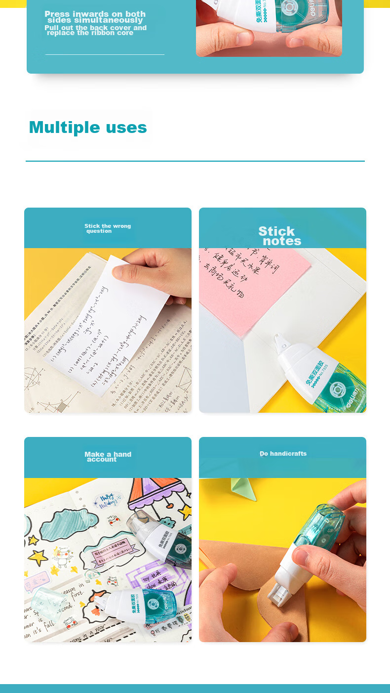 Deli 6mm×8M Double-Sided Tape with Replaceable Core, Creative Dotted Tape, Convenient Quick-Apply Erasable Craft Tape Set 7325 9
