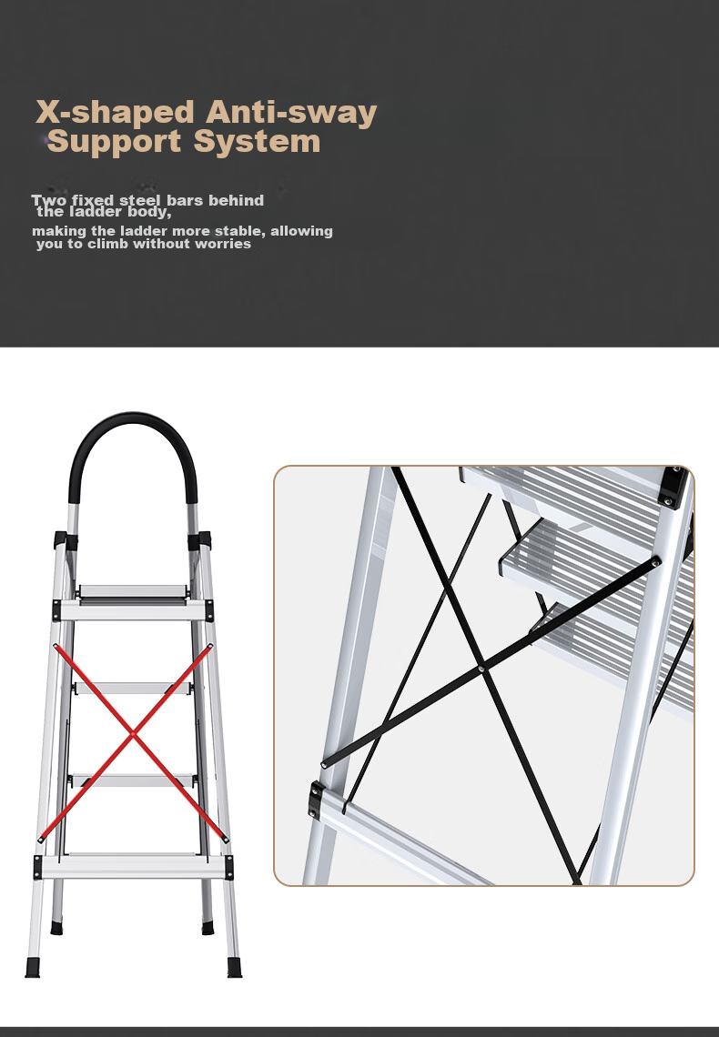 DU PONT Folding Aluminum Alloy Ladder for Home Use, Thickened A-Frame Ladder, Climbing Ladder, Safety Ladder, Handrail Ladder, Champagne Gold, 4 Steps 9