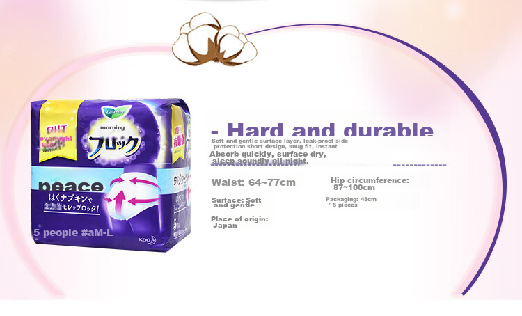 Laurier Kao Sleep Pants Sanitary Napkins, Night Use, 5 Pieces, Imported Comfort Panties, Menstrual Pads for Women, (M-L Size), Breathable 2