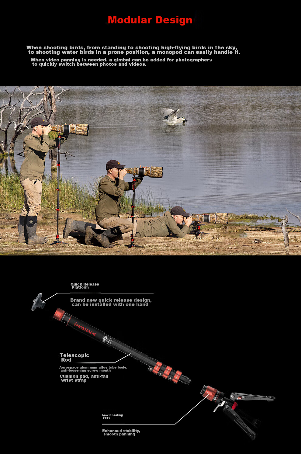 IFOOTAGE C180F-P Carbon Fiber Monopod, Foot-Operated Unlocking, Professional Photography And Videography Tripod, DSLR Camera And Camcorder Hydraulic Damping Ball Head Monopod 6