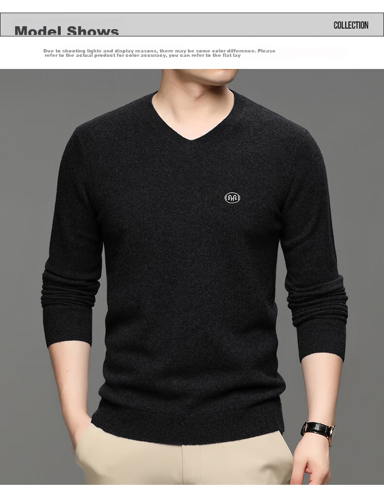 Hengyuanxiang Men's Thick 100% Pure Wool Sweater, Autumn And Winter Solid Color Casual Base Layer Knit Pullover for Young And Middle-Aged Me 17