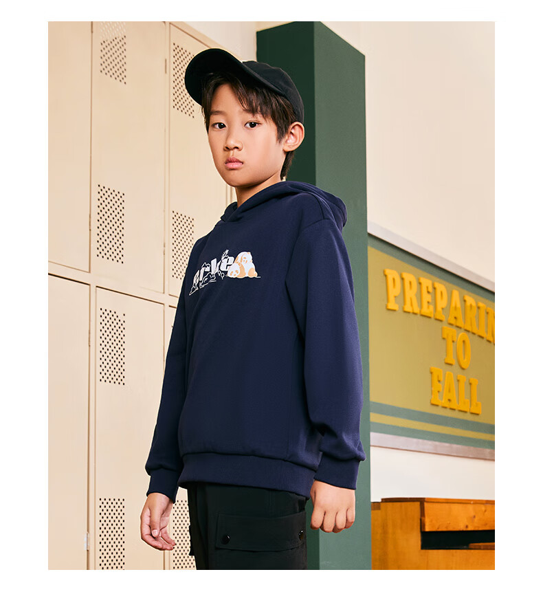 ERKE Kids Unisex Hooded Sweatshirt Children's Winter Warm Thick Hoodie Dongfanghong 130 27