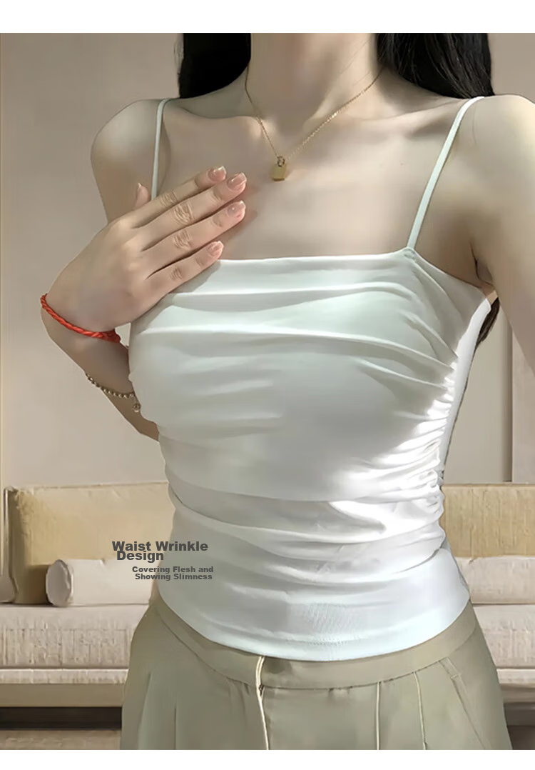 FitonTon Pleated Camisole Tank Top for Women with Built-In Bra Pads, Wearable As Outerwear Or Inner Layer, Beautiful Back Design, Sports Undershirt, Sleeveless T-Shirt 6