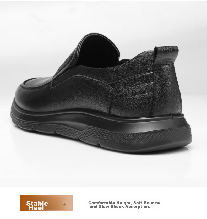 Qiangren Business Casual Shoes, Comfortable Soft Upper And Sole, Slip-On Leather Shoes, Commuter Men's Shoes, JDA3512010, Black, Size 44 12