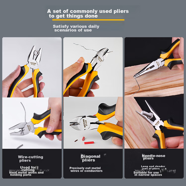 KELTONN Pliers Set of Three: 6-Inch Tiger Pliers, Needle-Nose Pliers, Diagonal Pliers, Side-Cutting Pliers, Wire Cutters Combination Household Tools 5