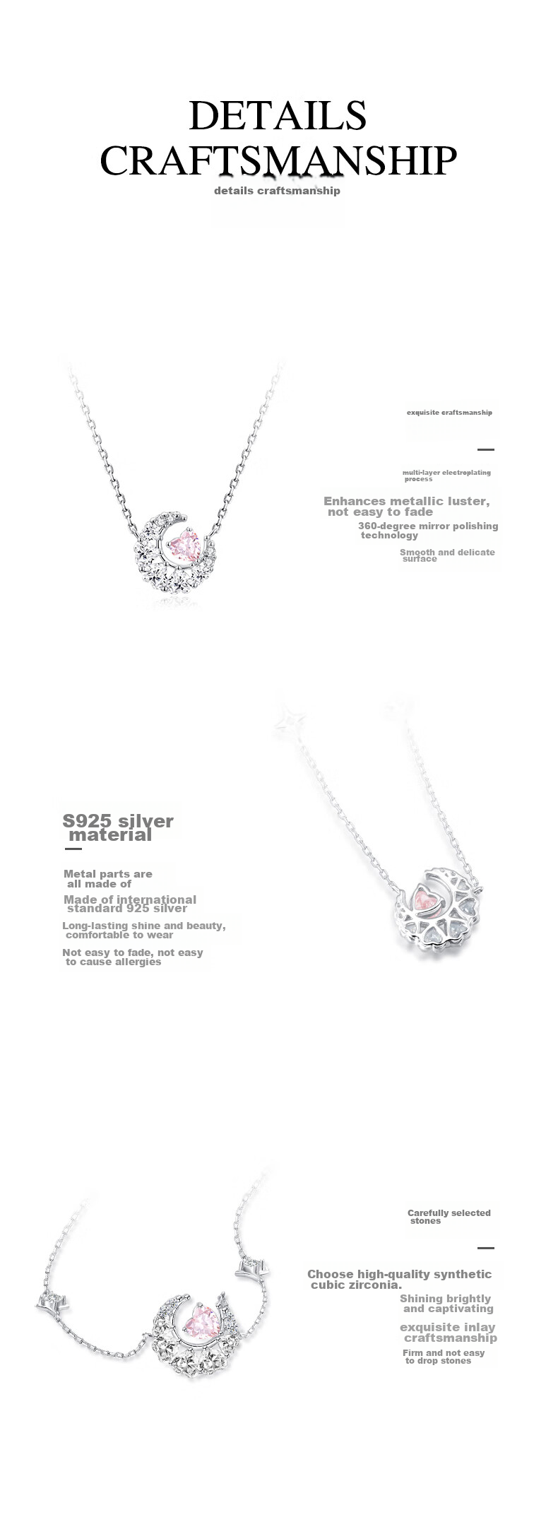 Fanci Dream Moon Necklace for Women, Silver Moon Collarbone Chain, Luxurious High-End Birthday Gift for Girls 6