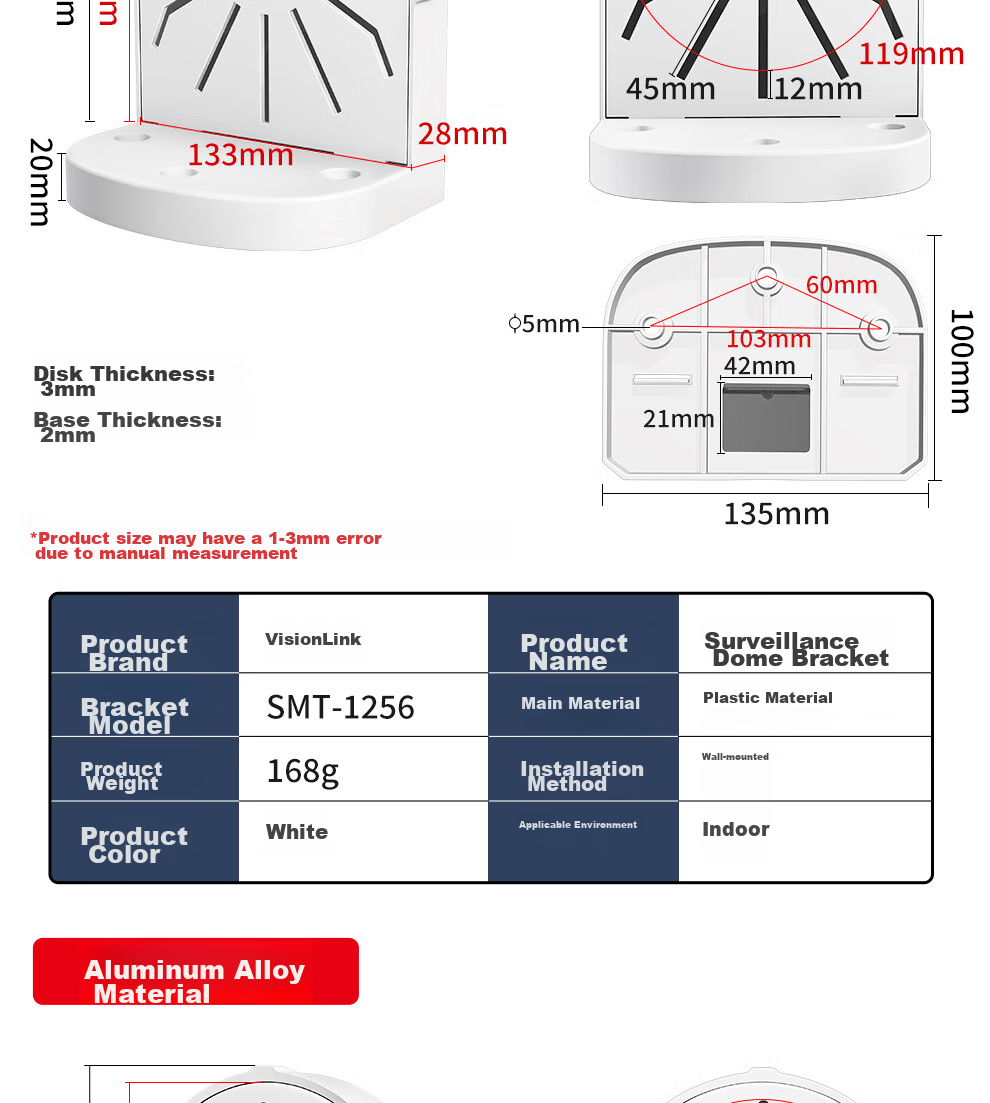 COMPCCTV Surveillance Hemisphere Camera Wall Mount Bracket, Hemisphere Camera Bracket for Indoor And Outdoor Use 5