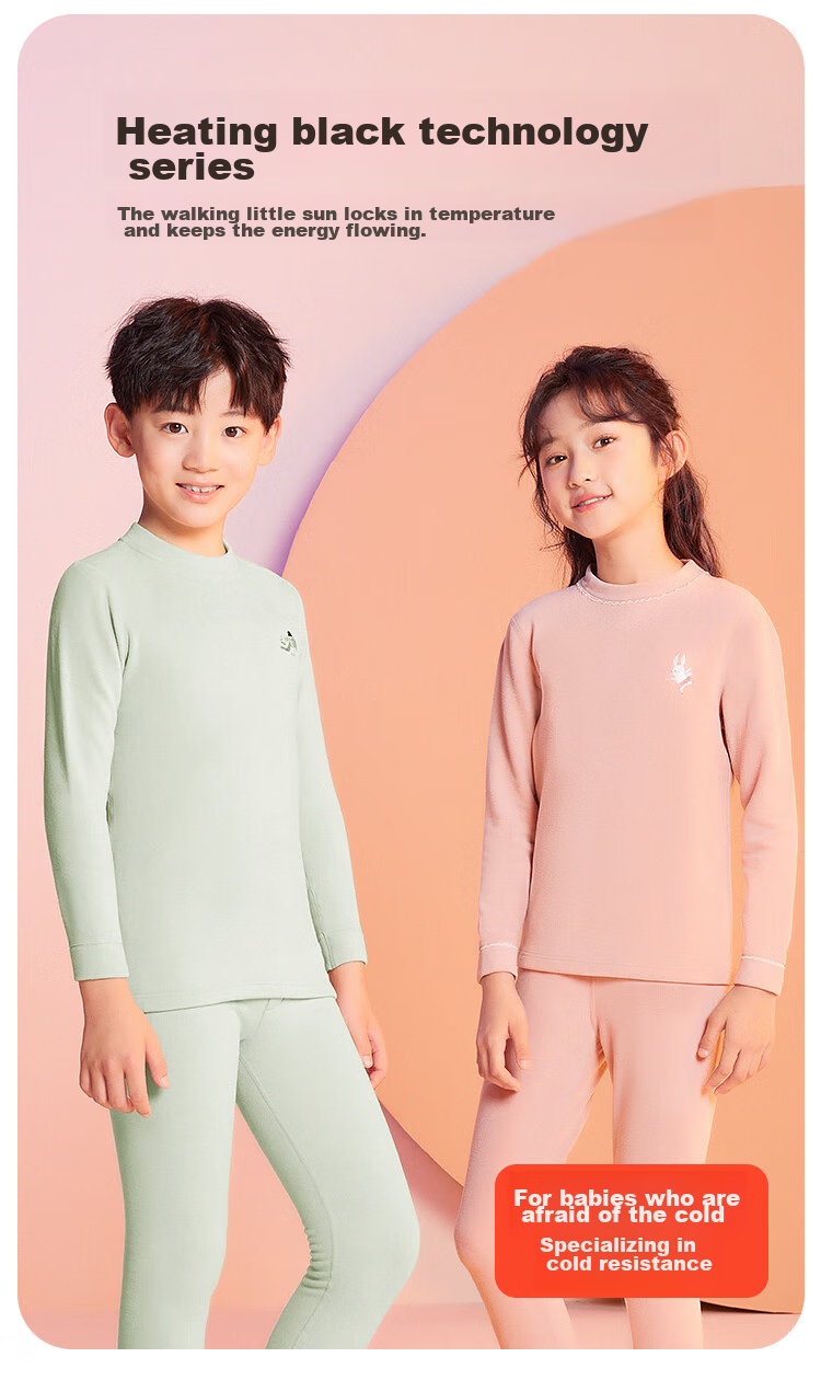 Hodohome Children's Autumn Underwear Set, Boys' Thermal Red Velvet Fleece Warm Underwear, Double-Sided Fleece Turtleneck Cotton Sweater 527 110 1