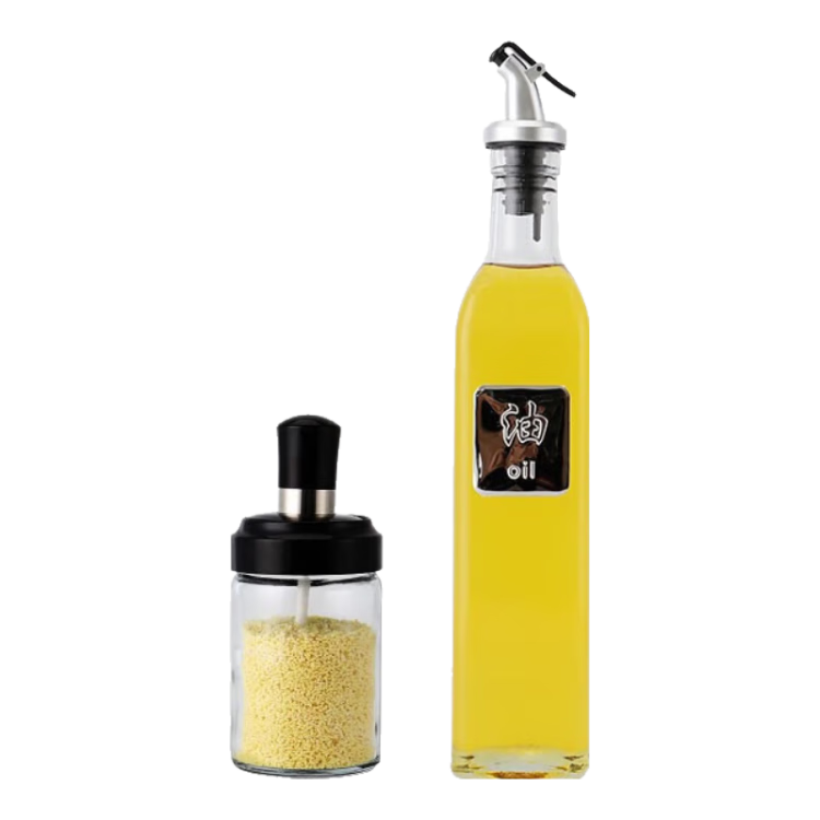BJ Seasoning Bottle Oil Dispenser Set of 8, Glass Oil Bottle with Integrated Spoon, Seasoning Box, Spice Jar, Condiment Container