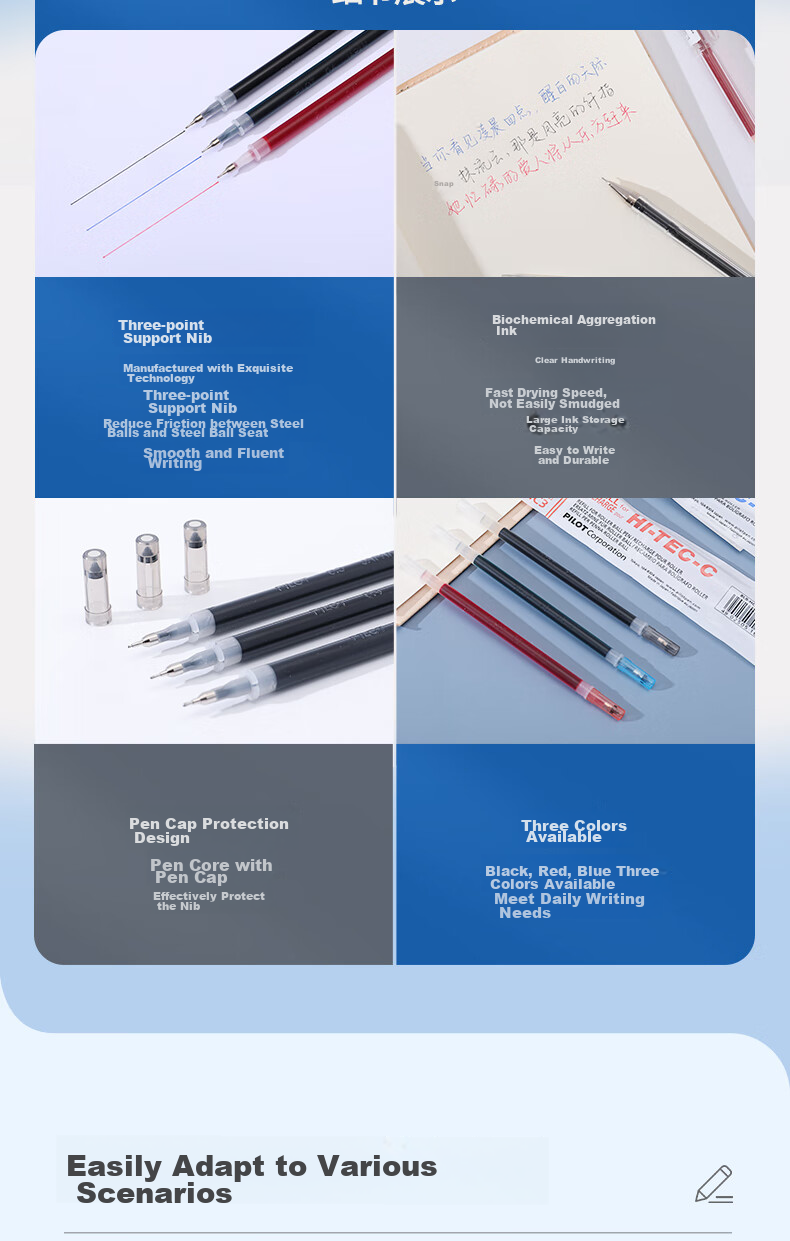 PILOT Gel Pen Refill, Signature Pen Refill, Handwriting Practice Pen Quick-Drying Refill, Compatible with BLLH-20C Ink Cartridge BLS-HC3 0.3mm Blue Single Piece 3