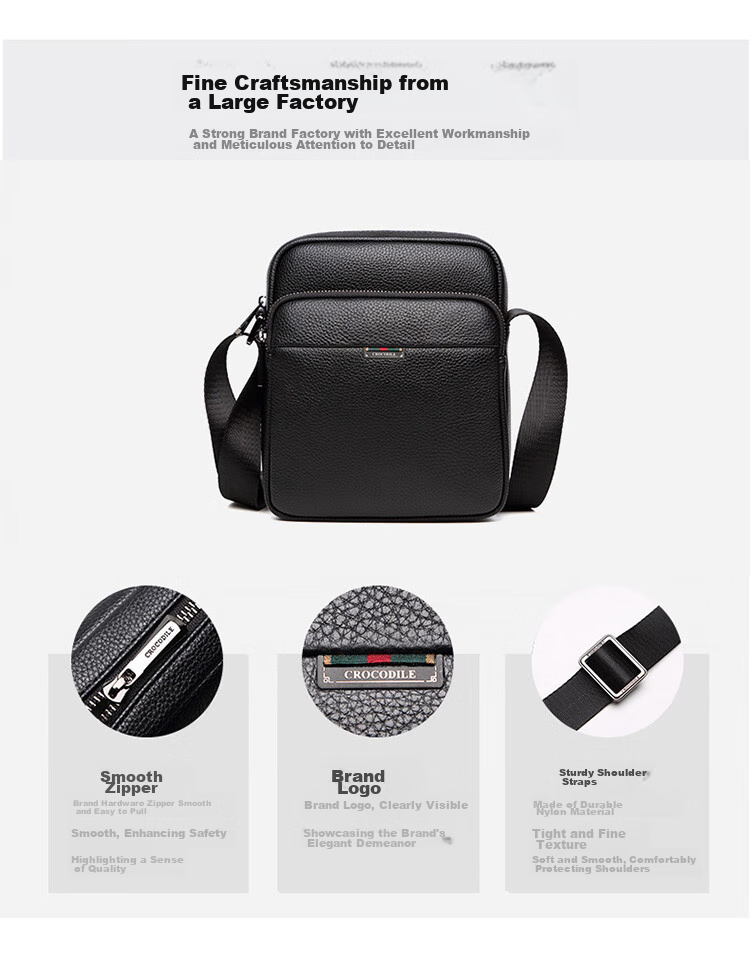 CROCODILE Youth Top-Grain Leather Fashion Shoulder Bag, Men's Vertical Casual Crossbody Bag, Gift for Boyfriend, TB050 4