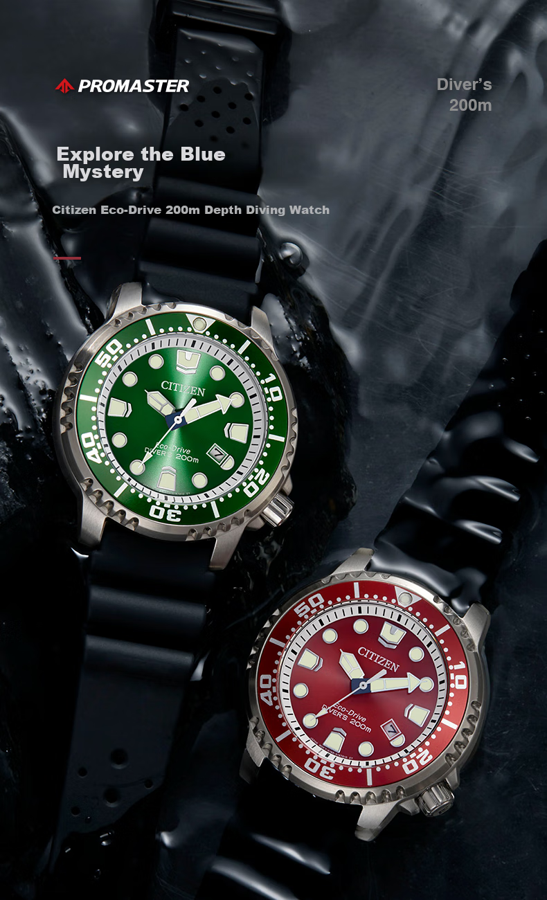 CITIZEN Watch for Men, Japanese And Korean Style, Green Water Ghost Light Power Display, PU Strap, Sports Style, Gift for Boyfriend, BN0158-18X 1