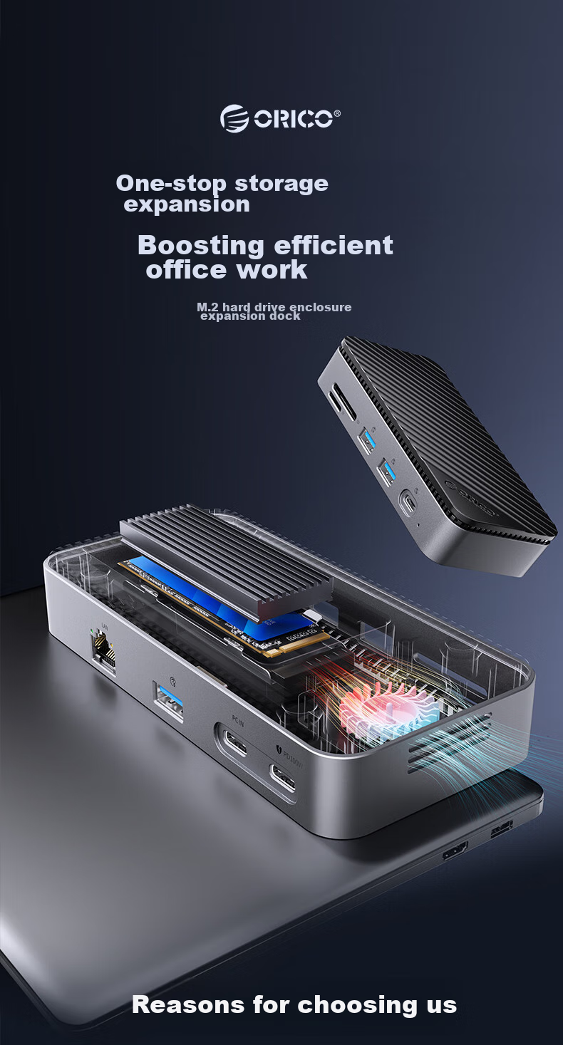 ORICO Hard Drive Enclosure Expansion Dock, Type-C to Ethernet Port M.2 NVMe SSD Portable Hard Drive Enclosure, USB3.2 High-Speed Compatible with MacBook Expansion Dock (No Hard Drive) M2P7 1