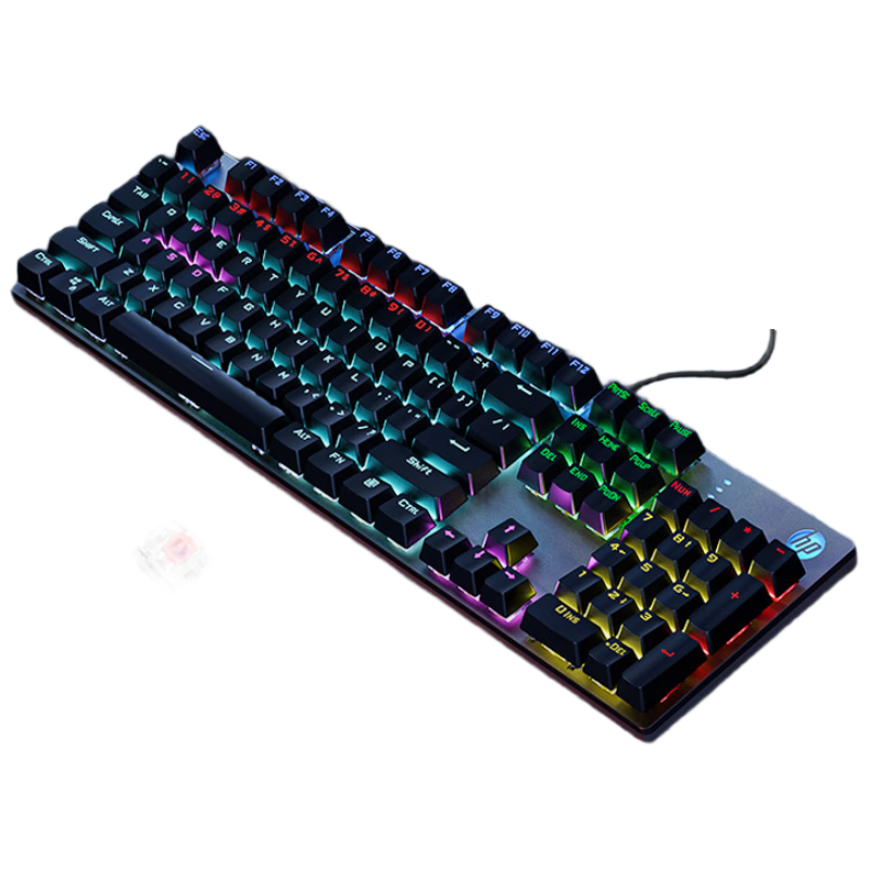 HP GK400F Mechanical Keyboard, Wired for Office And Gaming, Compatible with Desktop And Laptop Computers, Gunmetal Black with Blue Switches, 104 Keys
