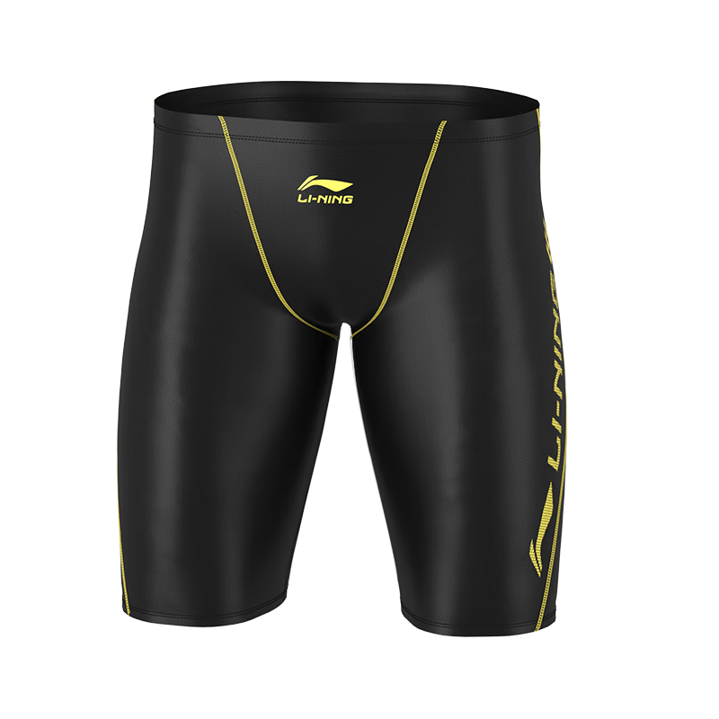 LI-NING Men's Professional Long Five-Point Quick-Dry Swim Shorts LSKR735-1 Black Yellow L