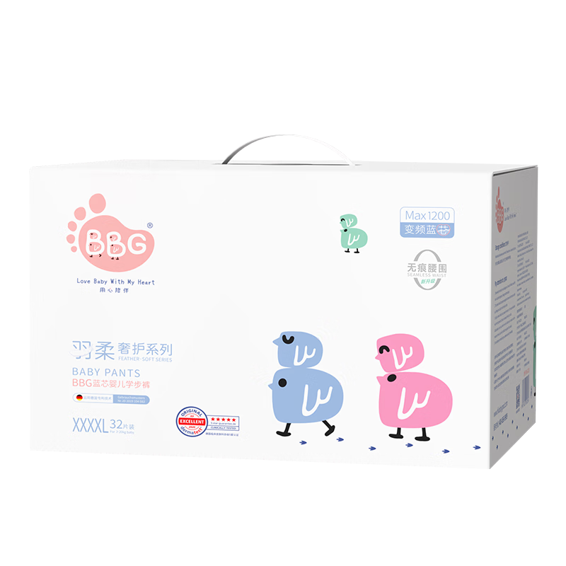 BBG Blue Core Feather Soft Luxury Pull-Up Diapers, Size 4XL, 32 Pieces (≥18kg), Soft Growth Pants, Whale Absorption Instant Dry