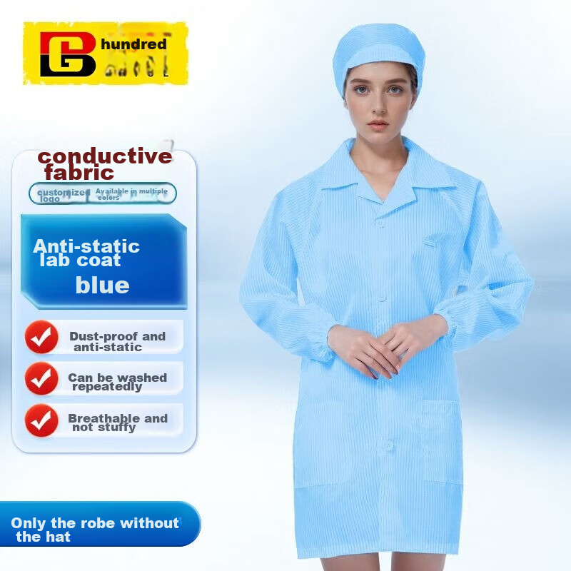 BAIGE Antistatic Clothing, Clean Room Suit, Long Workwear for Men And Women, Dust-Proof Coat, Workshop And Electronics Factory Protective Clothing, Blue, L, CW136445