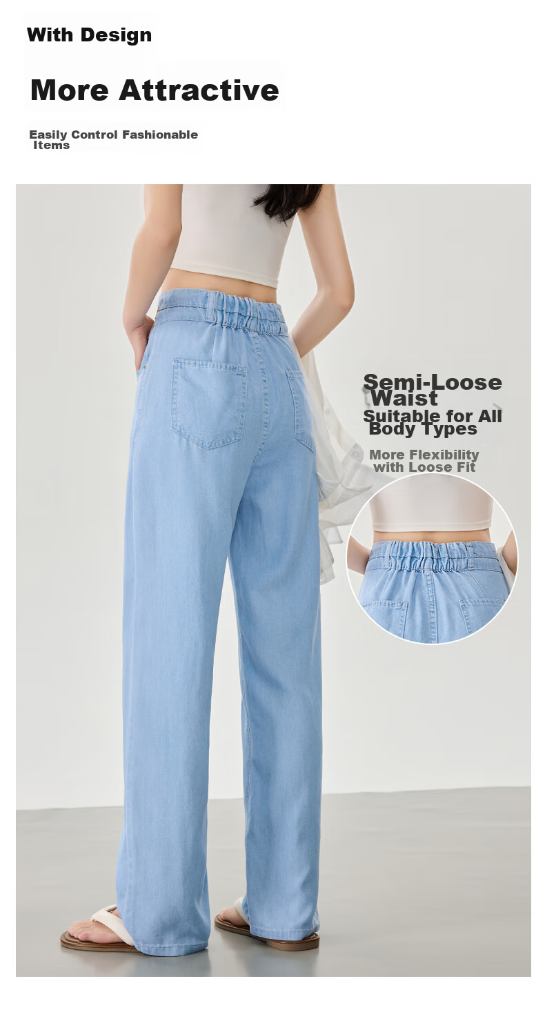 LangSha Tencel Straight-Leg Jeans for Women, Summer Lightweight High-Waist Double-Button Slimming Ice Silk Floor-Length Wide-Leg Pants 6