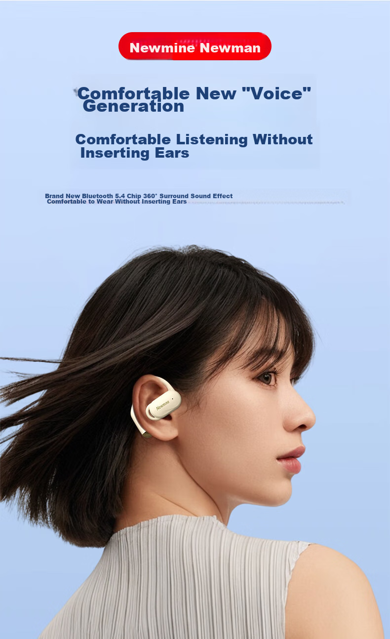 Newmine LY25 Open-Ear Bluetooth Headphones, True Wireless, Non-In Sports Running Headset with Ultra-Long Battery Life, Call Noise Reduction, Compatible with Huawei, Xiaomi, Android Devices 1