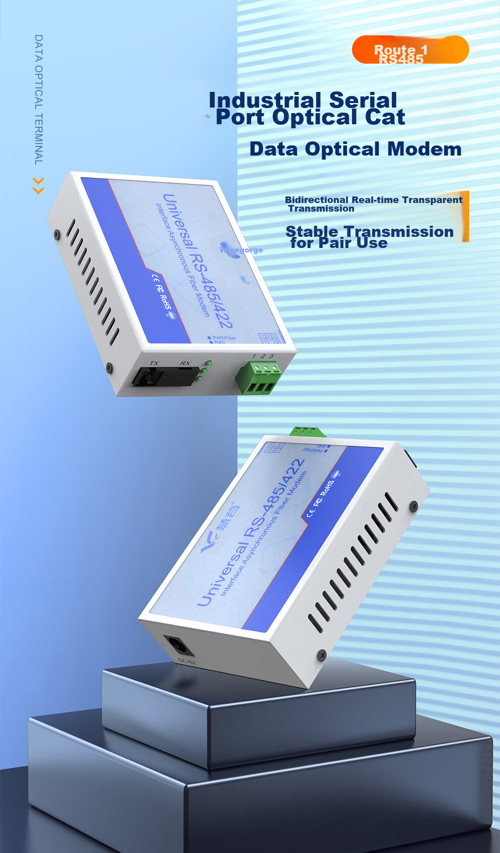 Huigu 485 Optical Terminal, 1-Channel RS485 Data to Fiber Optic Transceiver Converter, Serial Industrial Control Fiber Optic Extender, SC Interface HG-811RS4 1