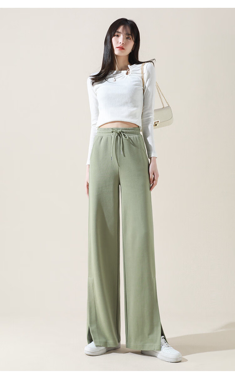 Dme [Knitted Pants] Spring And Autumn Commuter Women's Trousers with Drawstring Elastic Waist Straight Casual Wide-Leg Pants for Wome 19