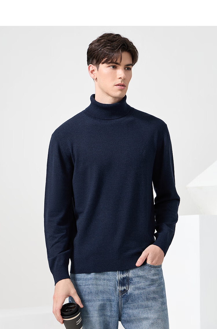 Dance with Wolves [100% Merino Wool] Turtleneck Warm Wool Sweater Versatile Long Sleeve Men's Sweater 306 Brown 175 8