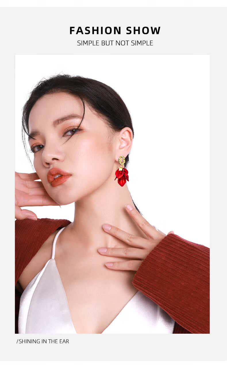 Qlady Red Flower Earrings for Women, Elegant And High-End Stud Earrings, 2025 New Light Luxury Niche New Year Ear Jewelry Gift 2
