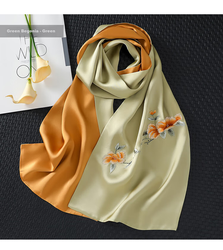 Shanghaigushi Silk Scarf for Women, Double-Layer Embroidery, 100% Mulberry Silk, Gift Box for Mom on Mid-Autumn Festival, Birthday Present, Purple And White 42