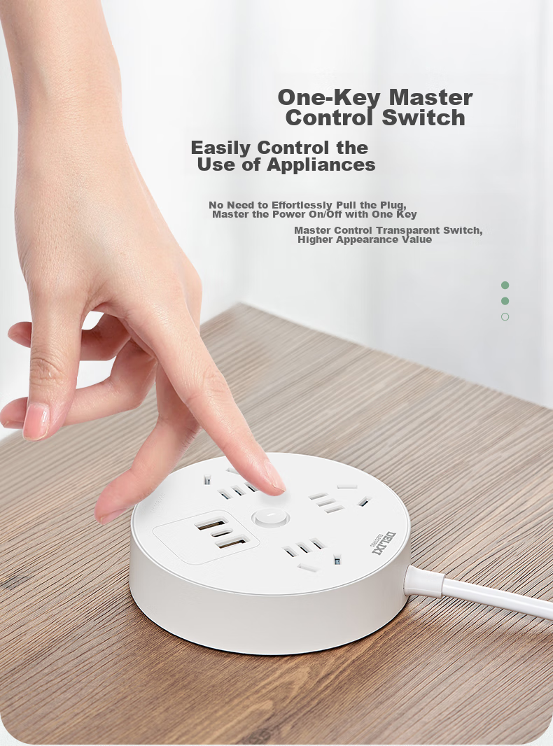 DELIXI Socket/power Strip/extension Cord/strip Board/power Bar, Round Socket with 4 Outlets And Master Switch, Total Length 3 Meters with Master Switch 6