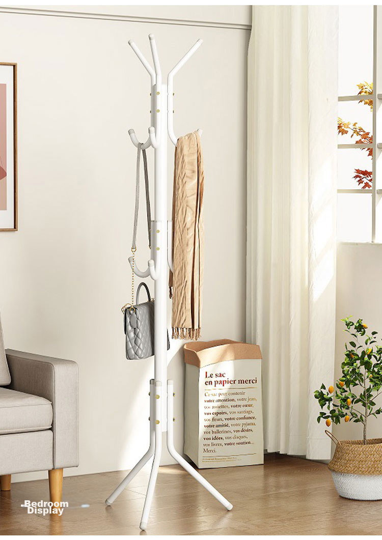 Anerya Iron Coat Rack, Floor-Standing Bedroom Clothes Hanger, Indoor Multi-Hook Garment Stand, Simple White Desig 2