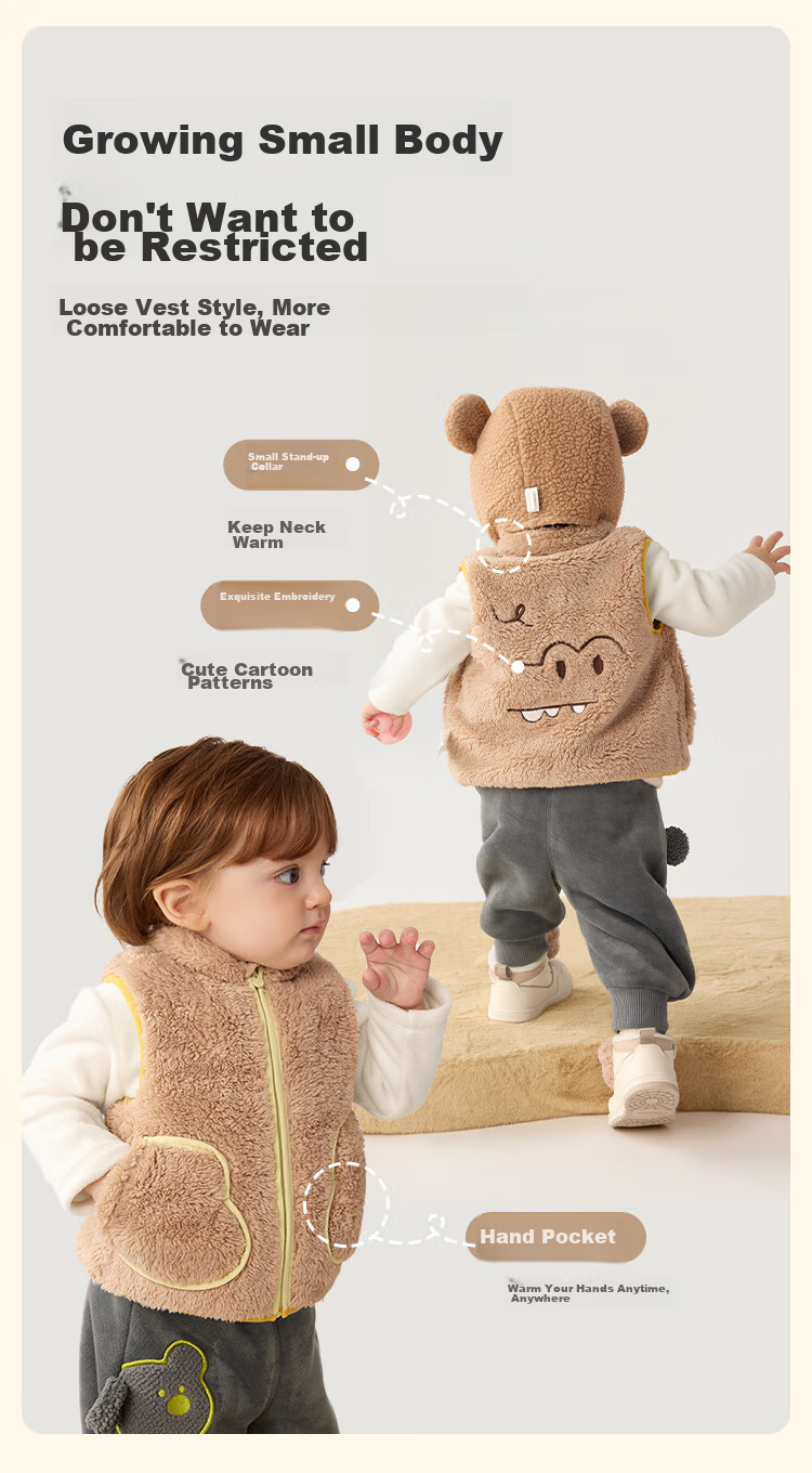BALABALA Children's Vest, Girls And Boys Outerwear, Kids' Clothing, New Autumn And Winter Wear, Warm And Thick Coral Fleece, 209425101204 6