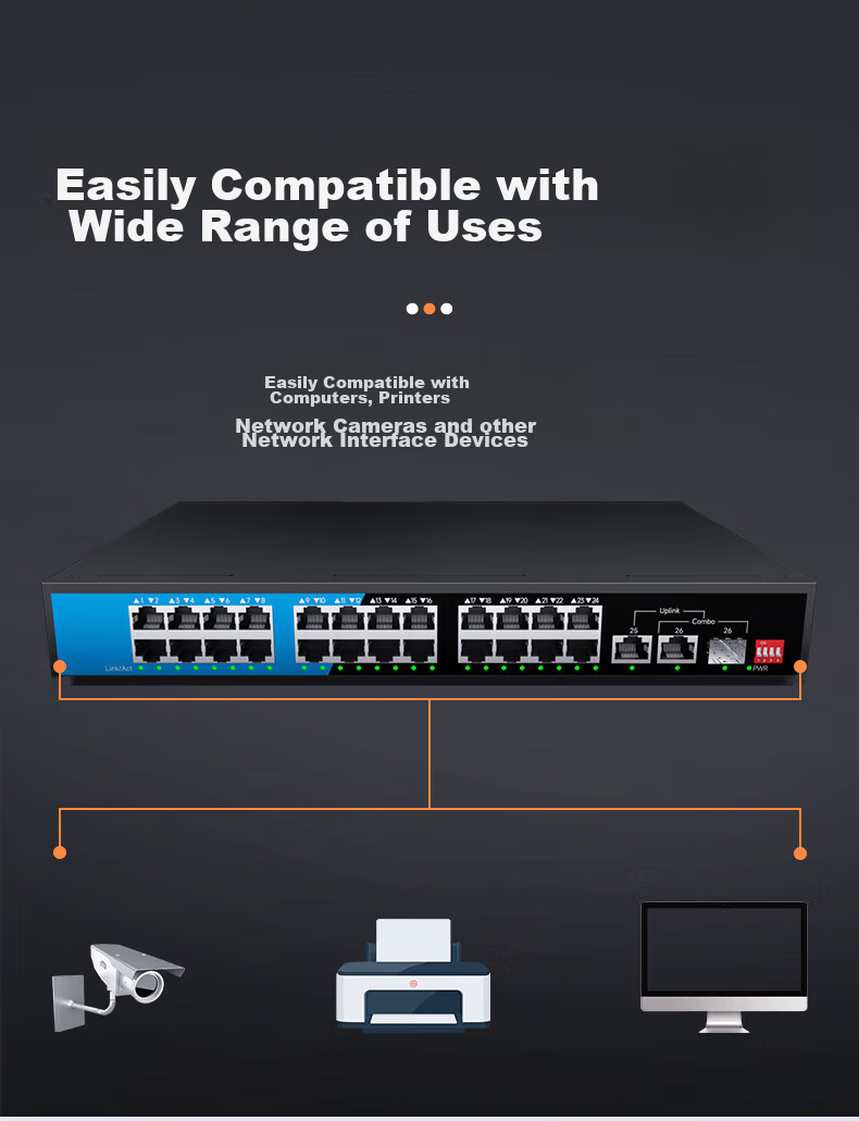 KeepLINK KP-9000 24-Port 100Mbps PoE Switch, 2 Gigabit Cascading Ports, Network Monitoring Splitter, 300W Per Unit 4