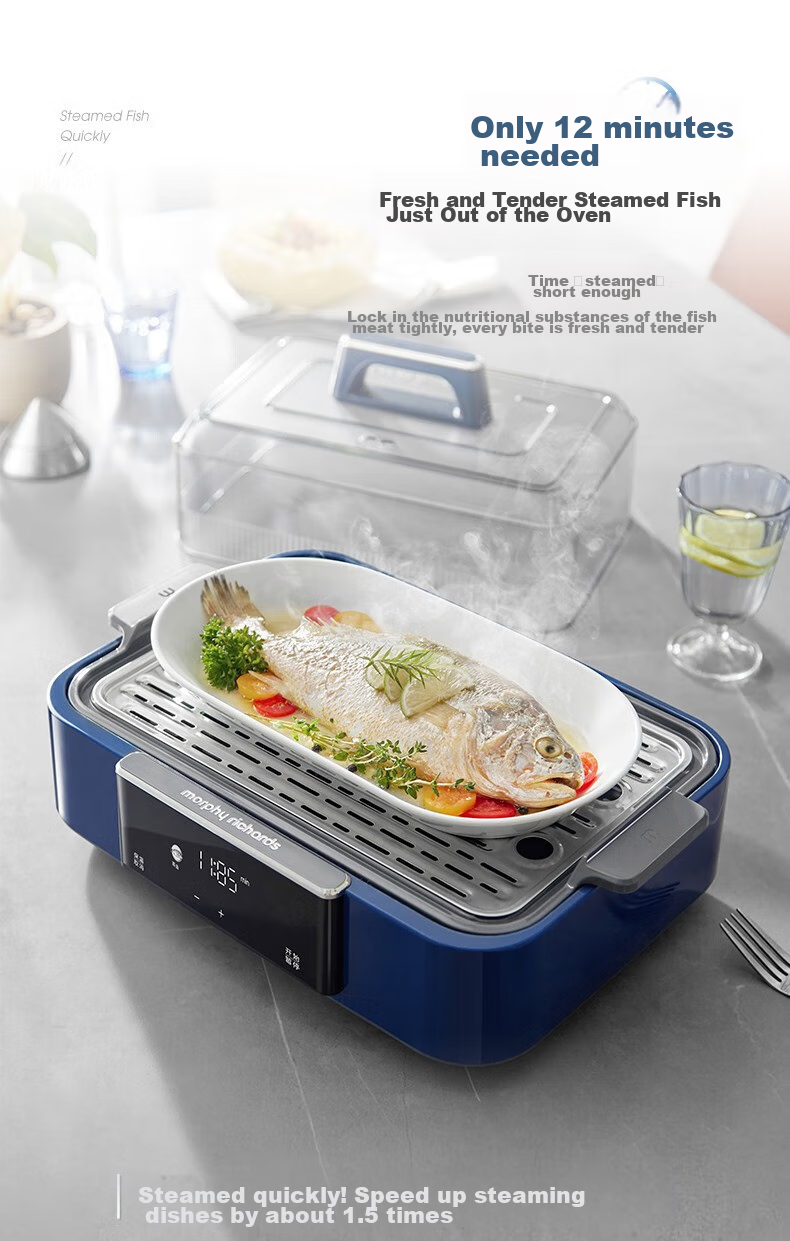 Morphyrichards Home Electric Steamer with Timer, Keep-Warm Function, Multi-Function Rapid Steaming Pot, Fully Transparent Window, Stainless Steel Steaming Tray, 12L Large Capacity MR1158 White One's Member 5