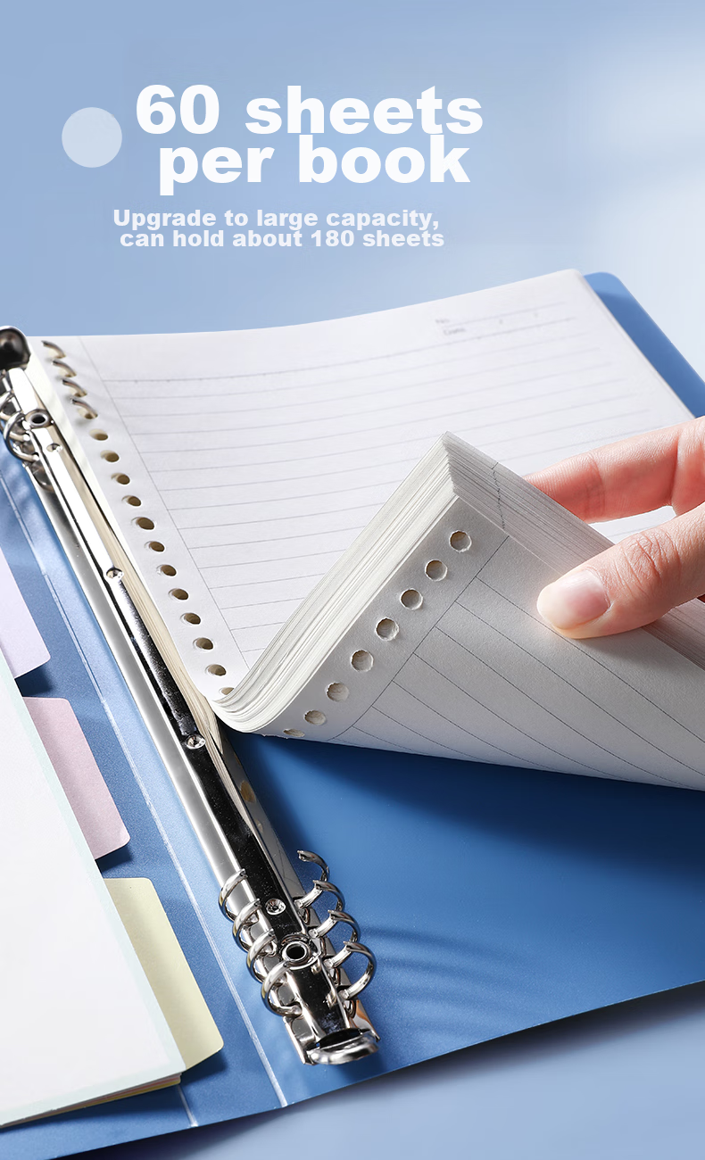 Wengu B5/60 Sheets Detachable Comfortable Iron Clip Loose-Leaf Notebook, 26 Holes, Stylish Business Simple Ruled Notebook, Large Capacity Office High-End Notebook BI010B5 Blue 6