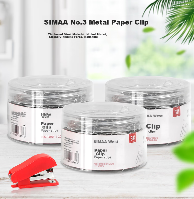 SIMAA [Back-To Essentials] Nickel-Plated Paper Clips 29mm Metal Rust-Resistant Binder Clips, Office Stationery Supplies Document Organization Tools, 200 Pieces/tube 19885 1