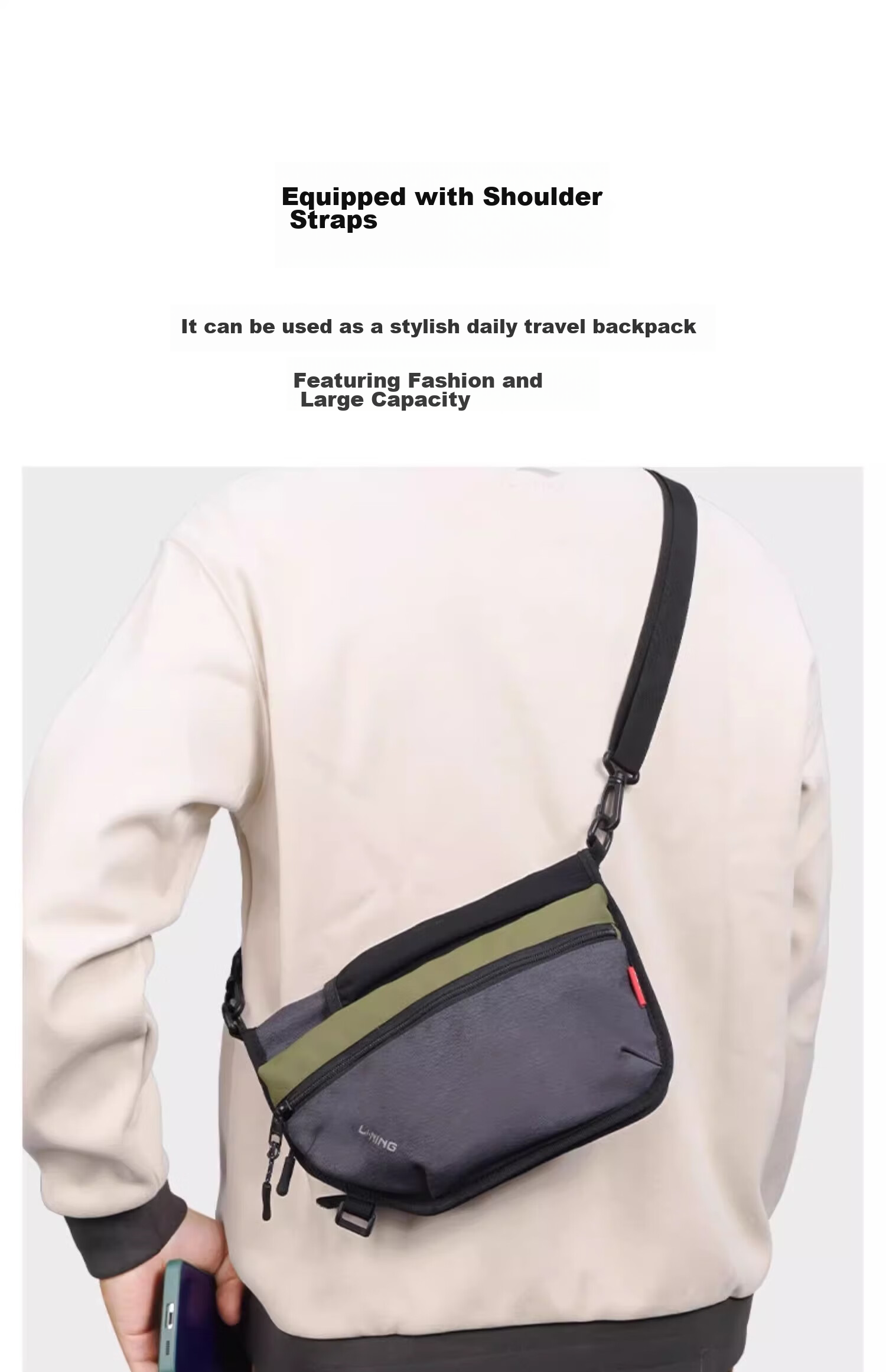 Li-Ning Bicycle Handlebar Bag Crossbody Bag for Men, Commuter Shoulder Bag, Large Capacity Work Messenger Bag 3