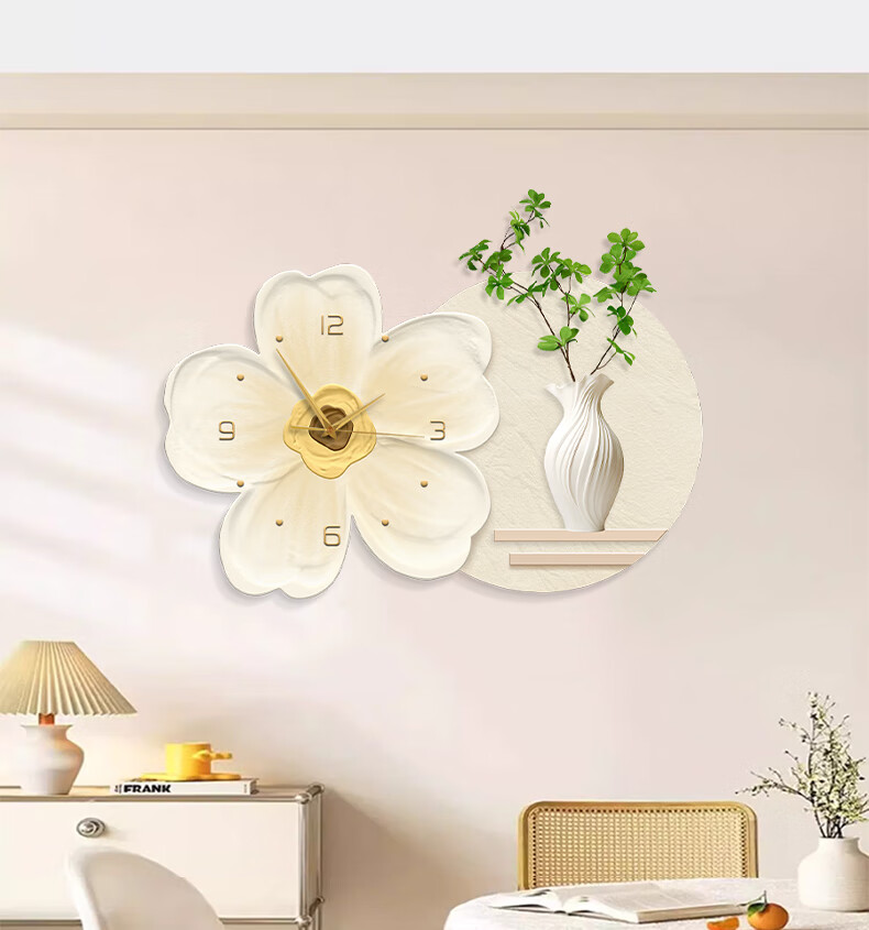 Mao Jiu Jiang Restaurant Decorative Painting Cream Style Living Room Clock Dining Room Wall Art Flower Realistic Artificial Green Plant Creative Wall Mural 5