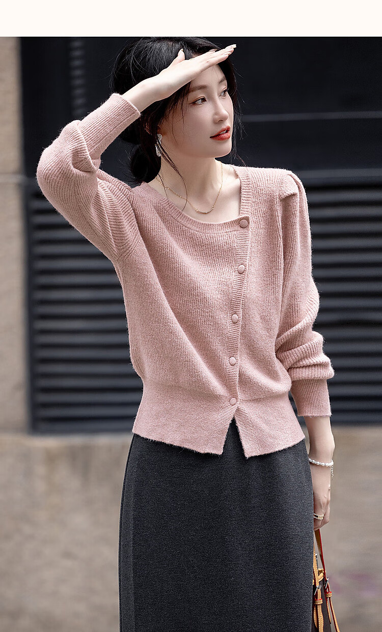 Dme [Zhonggu Mountain Tea] Spring And Autumn High-Wisdom Old Coin Style Cardigan, Slanted Doorway Collar, Knife-Necked Hem, Split Knit Sweater Women's Top 16